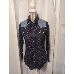 Vtg. Dee Cee Pearl Snap Floral Western Women's Shirt Sz 9/10